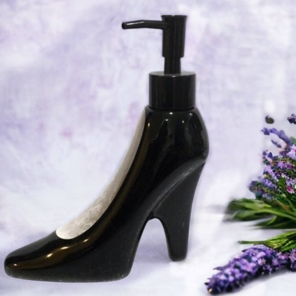 Diva Fashionista Popular Bath Other - Soap Lotion Pump Dispenser Ceramic High Heel Shiny Black Patent Leather Style
